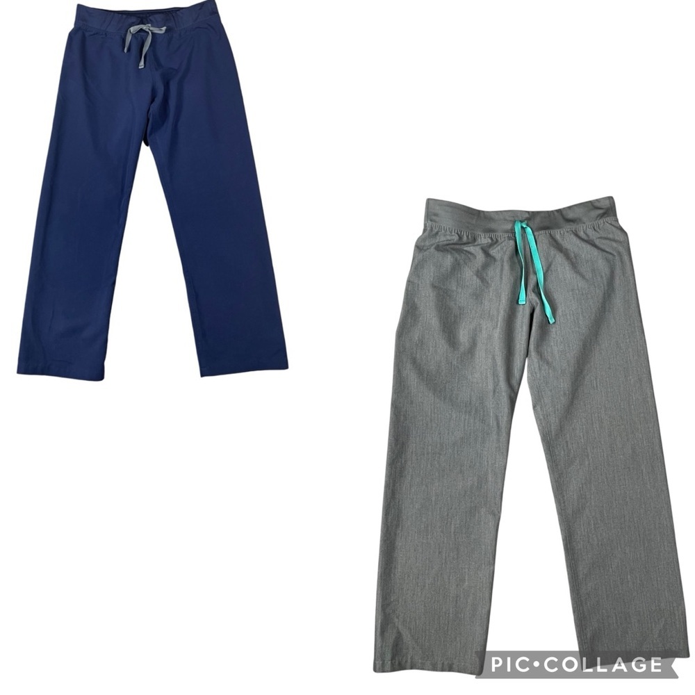 2 FIGS Livingston Basic Medical Nurse Scrub Pants - Navy & Graphite Gray - Sz M